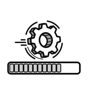 Loading progress with spinning gear icon, indicating process or download status vector