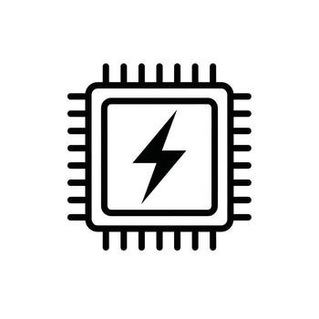 negro y blanco icono de un computadora procesador chip con un relámpago tornillo símbolo vector