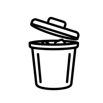 un sencillo negro y blanco línea dibujo de un abierto basura lata con un tapa vector