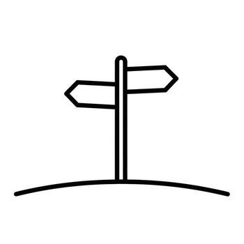 Simple line art illustration of a signpost with two arrows pointing in opposite directions vector