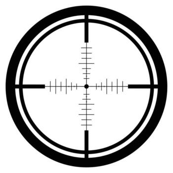 A detailed crosshair reticle from a rifle scope, , showing precise aiming points and measurement markers for accurate targeting vector