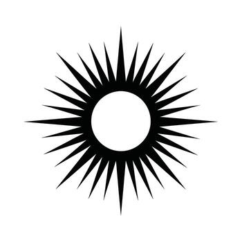 A stylized black sunburst or starburst symbol with sharp, pointed rays radiating outwards from a central white circle vector