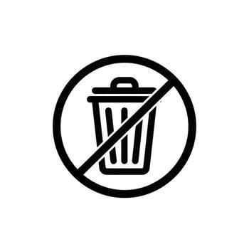un negro y blanco gráfico icono representando un basura lata con un diagonal línea mediante él, indicando No dumping o disposición vector