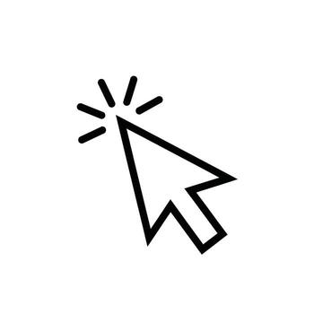 un negro cursor flecha icono con radiante líneas indicando un hacer clic, aislado en un vector