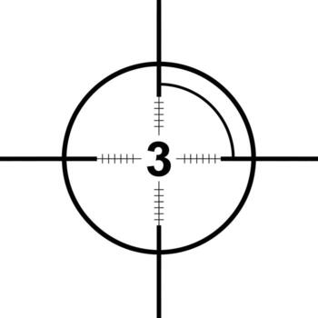 A closeup view of a sniper scope reticle with the number 3 centered vector