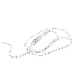 un sencillo línea dibujo de un computadora ratón con un Desplazarse rueda y un cable vector