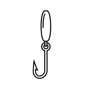 A simple black and white line drawing of a fishing hook with a loop at the top vector