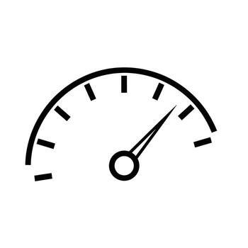 velocímetro icono, representando velocidad, actuación, y medición vector