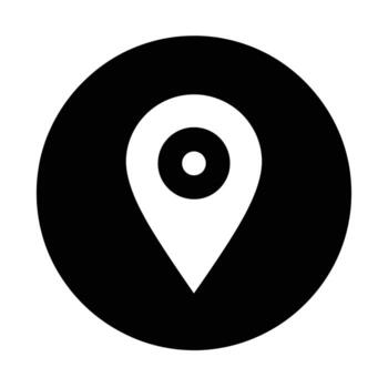 negro y blanco mapa marcador icono dentro un círculo, representando un ubicación o navegación punto vector