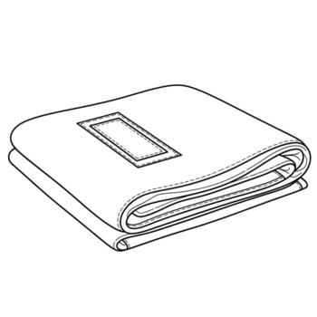 A folded blanket with a rectangular label stitched on top vector