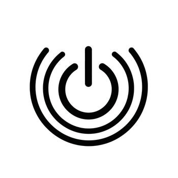 A black power button icon with concentric arcs radiating outwards, symbolizing signal or broadcast vector