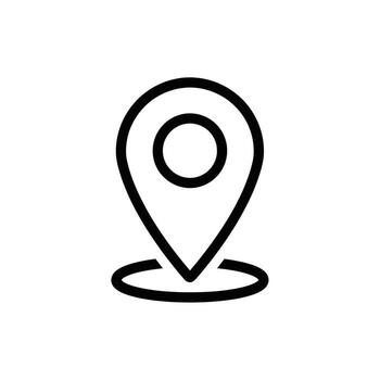 A simple black and white line art icon representing a location pin or map marker vector