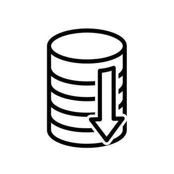 base de datos icono con un hacia abajo flecha indicando datos reducción o almacenamiento disminución vector