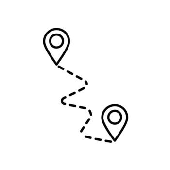 sencillo línea Arte icono representando un ruta Entre dos ubicaciones con rayado línea vector