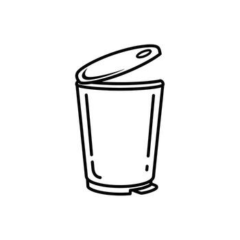 un sencillo línea dibujo de un basura lata con sus tapa abierto vector