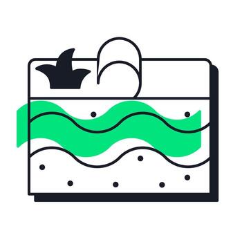 Groundwater exploration offset shadow line icon. Investigating subsurface geological formations. Geodetics. Bold outline symbol with solid green fill. Modern flat illustration. Editable stroke vector
