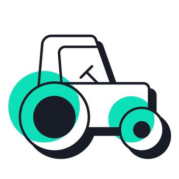 Tractor offset shadow line icon. Agricultural machine. Farm vehicle mechanizing tasks. Working machinery. Bold outline symbol with solid green fill. Modern flat illustration. Editable stroke vector