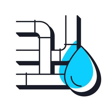 Efficient water allocation offset shadow line icon. Plumbing pipeline system. Household utility maintaining. Bold outline symbol with solid blue fill. Modern flat illustration. Editable stroke vector