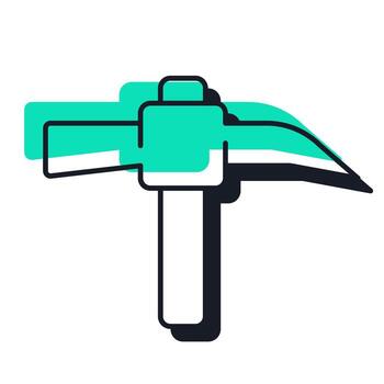 Pickaxe offset shadow line icon. Mattock hand tool used for digging, prying and chopping. Gardening. Bold outline symbol with solid green fill. Modern flat illustration. Editable stroke vector