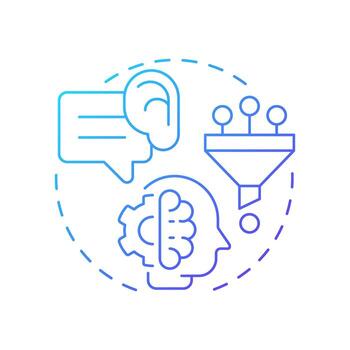 Critical listening blue gradient concept icon. Knowledge analysis, information processing. Round shape line illustration. Abstract idea. Graphic design. Easy to use in booklet, blog post vector