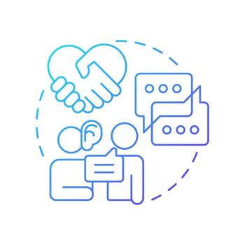 construye confiar azul degradado concepto icono. amistad apretón de manos, relaciones activo escuchando. redondo forma línea ilustración. resumen idea. gráfico diseño. fácil a utilizar en folleto, Blog enviar vector