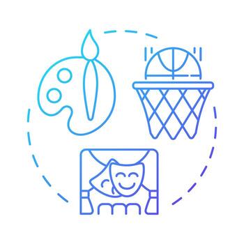 Leisure skills blue gradient concept icon. Enjoying free time activities. Ability to have fun. Life confidences. Round shape line illustration. Abstract idea. Graphic design. Easy to use in article vector