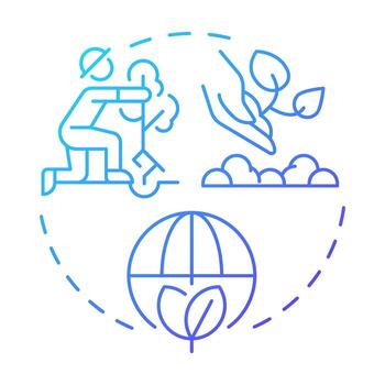 Tree planting blue gradient concept icon. Ecosystem health. Habitat restoration, forest growth. Round shape line illustration. Abstract idea. Graphic design. Easy to use in brochure, booklet vector