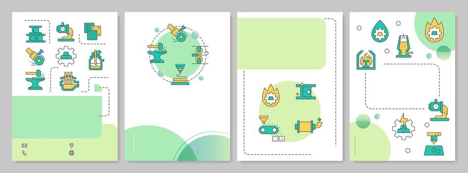 Metallurgy green circle brochure layout. Ironmaking maintaining. Metal processing. Leaflet advertising design with color line icons. Editable 4 pages vector