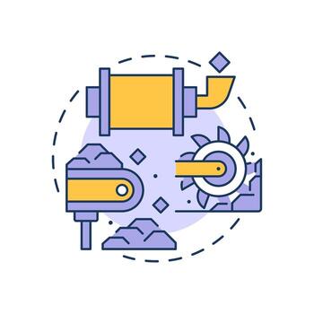 Crushing and grinding multi color concept icon. Reduces the size of ore. Stage of metallurgical process. Metallurgy. Round shape line illustration. Abstract idea. Graphic design. Easy to use in vector