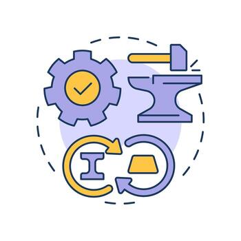 Alloying multi color concept icon. Metal shaping. Combining and forming iron materials. Stage of metallurgical process. Round shape line illustration. Abstract idea. Graphic design. Easy to use in vector