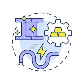 Conductivity multi color concept icon. Ability to conduct electricity and heat. Property of metal. Steelmaking. Round shape line illustration. Abstract idea. Graphic design. Easy to use in vector