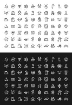 Christmas season line ui icons set for light and dark mode. New year festive party. Magic winter holiday. outline symbols iconography. User interface elements linear, pixel perfect vector
