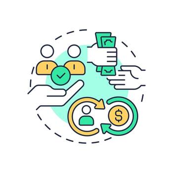 Financial intermediation multi color concept icon. Money transaction between people. Round shape line illustration. Abstract idea. Graphic design. Easy to use in infographic, presentation vector