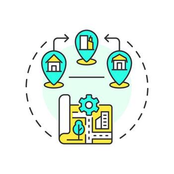 Reurbanization multi color concept icon. Revitalizing city centers. Move back from suburbs. Urbanization type. Round shape line illustration. Abstract idea. Graphic design. Easy to use in booklet vector
