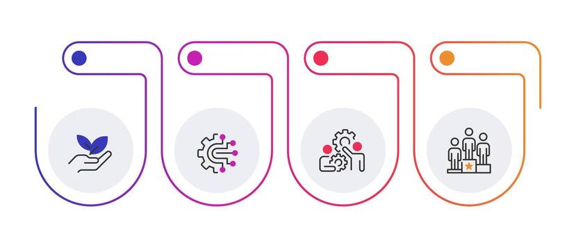 Business teambuilding infographic gradient line circles. Development of every coworker. Success strategy. Editable thin line icons diagram process with 4 steps vector