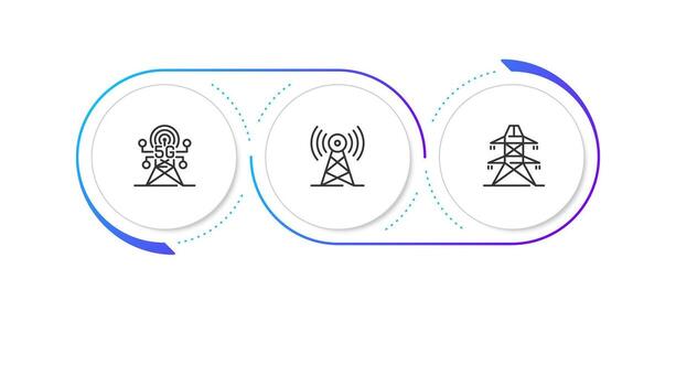Communication technology infographic blue gradient circles. 5g connectivity, wireless and power lines. Editable thin line icons diagram process with 3 steps vector