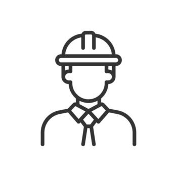 Engineer pixel perfect line icon. Man contractor with helmet. Construction site manager. Building industry. Isolated illustration. Outline symbol. Simple linear drawing. Editable stroke vector