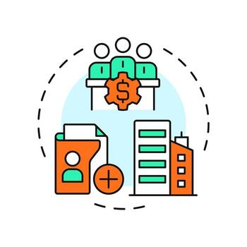 Flexible ownership multi color concept icon. No members limits. Benefit of LLC. Business development. Round shape line illustration. Abstract idea. Graphic design. Easy to use in infographic vector