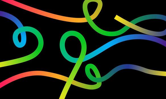 Abstract colorful ribbons with gradient design on black background art vector