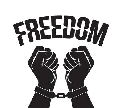 Symbolic image of freedom overcoming oppression with broken chains black design vector