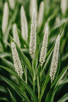 cerca arriba ver de blanco flor Picos con verde hojas, genético modificación investigación concepto, resumen naturaleza antecedentes foto
