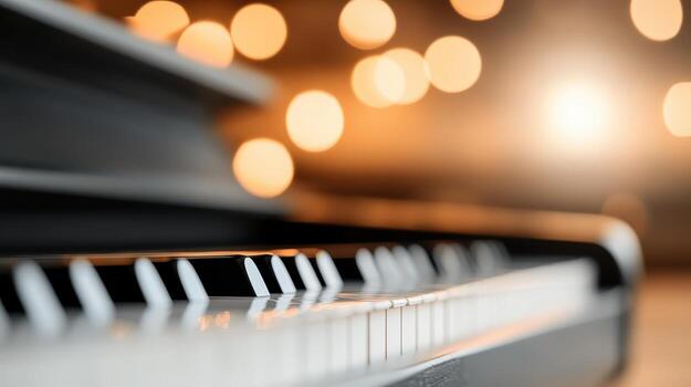 Elegant piano keys with soft, glowing lights in the background conveying creativity and inspiration for music creation. photo