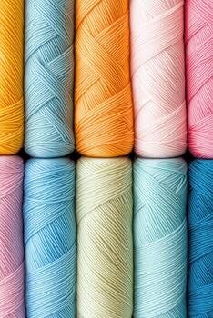 Rows of colorful yarn spools create a vibrant, textured pattern for creative projects and crafting inspiration. photo