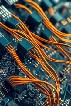 Close up of electronic components on a motherboard photo