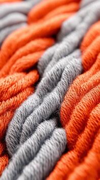 Woven Material Textile Interlaced Fibers Orange Gray Threads Detailed Close Up Texture Fabric Pattern photo