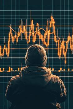 Person Watching Cryptocurrency Trade Chart. Man Observing Market Analytics Screen. Investment Analysis. Finance Data. Digital Currency Exchange. photo
