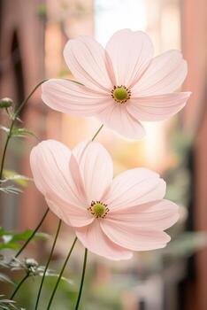 Pale Pink Flowers Bloom Green Stems Soft Light Garden Delicate Petals Floral Springtime Farming Environment Urban Backdrop photo