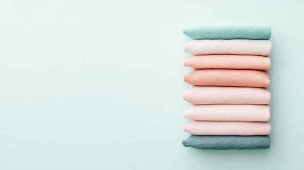 Stacked Cloth Textiles Shows Zero Waste Living Concept on Light Background Representing Reduced Environmental Impact from Sustainable Materials photo