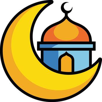 Crescent moon with mosque isolated on white background for ramadan kareem vector