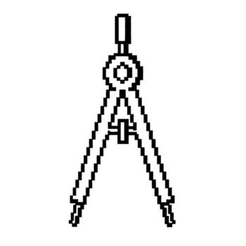 Pixel art drawing compass tool for geometry, architecture or engineering retro digital line icon, mathematics equipment vector